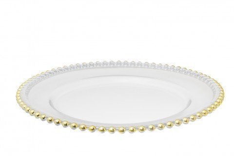Plato presentación cristal perlas doradas
